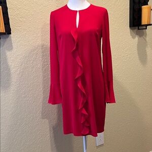 London Times Vibrant Red Long Sleeve Dress